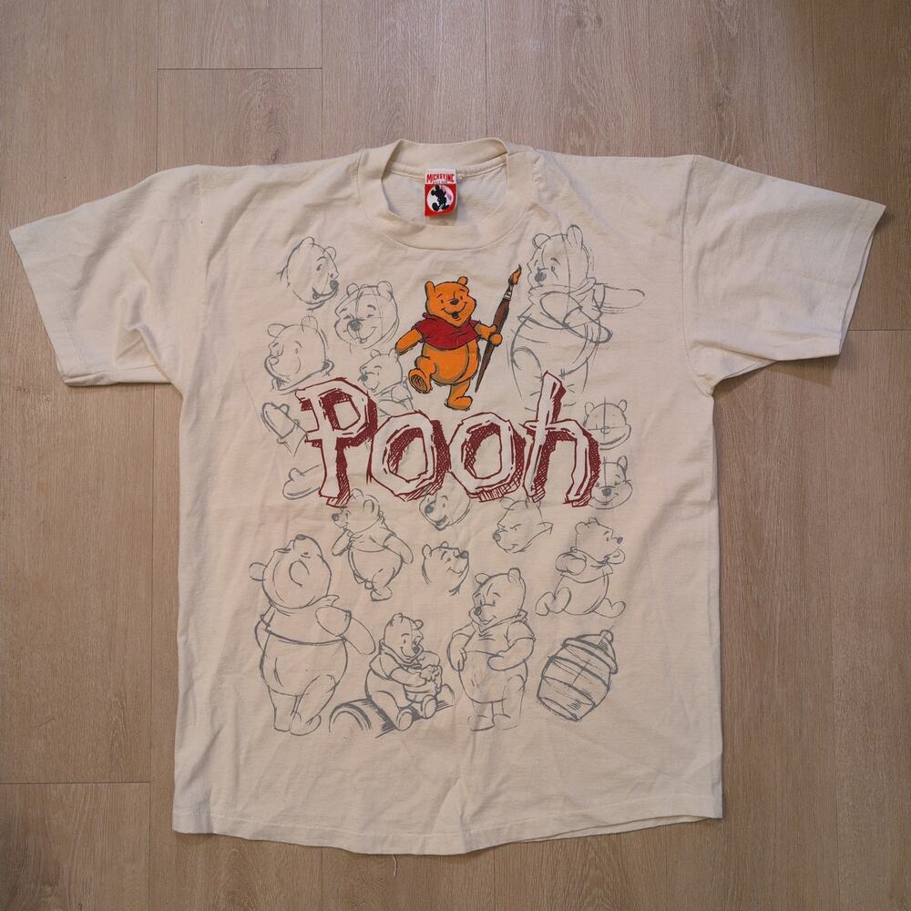 VTG‎ Mickey Inc Winnie the Pooh Adult XL Shirt Sketch Drawing Single Stitch 90s